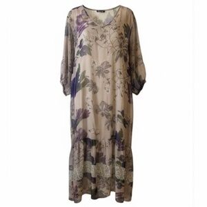 Floral Plus Size Sheer Floral Dress with Purple and Green Flowers